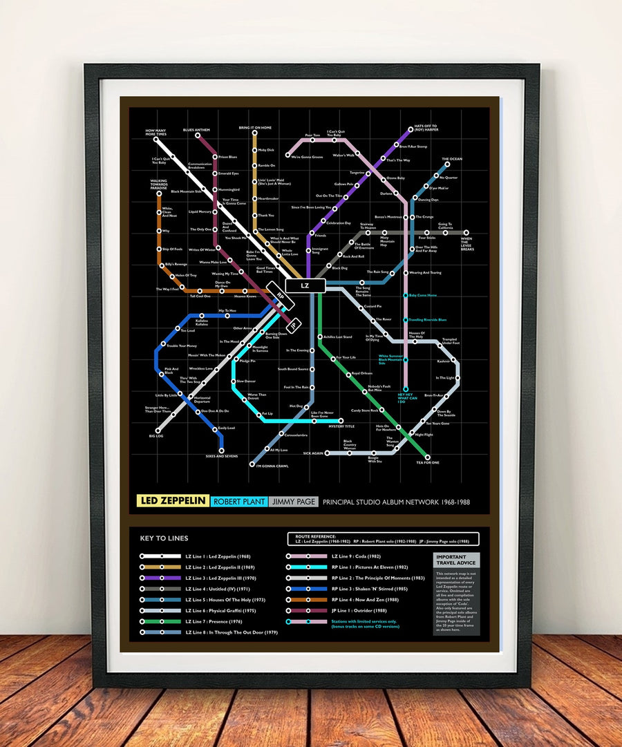Led Zeppelin Page & Plant  Studio Music Metro Map