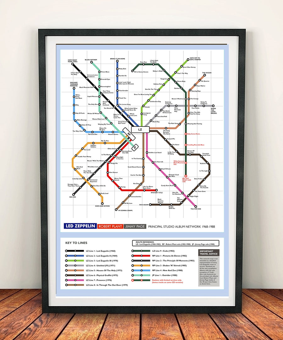 Led Zeppelin Page & Plant  Studio Music Metro Map